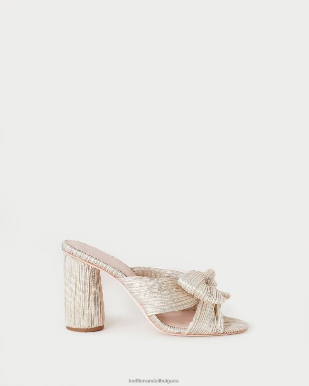 обувки платина Loeffler Randall N248X10 Жени пени плисирана лък пета